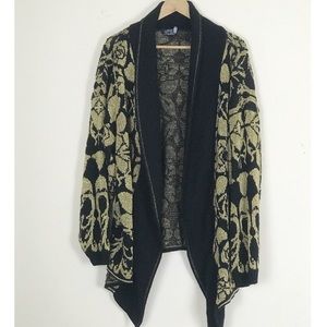 80s Vintage Black and Gold Lurex Flyaway Cardigan